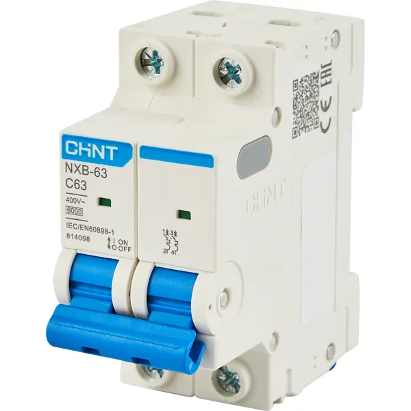 Автоматический выключатель Chint NXB-63S 2P C63 А 6 кА контактор nc1 0901 9а 24в ас3 1нз 50гц r chint 220806