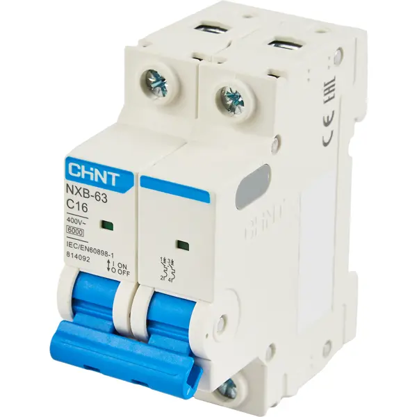 Автоматический выключатель Chint NXB-63S 2P C16 А 6 кА приставка доп контакты chint 223238 ncf1 11c к контактору nc1 боковой