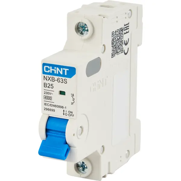 Автоматический выключатель Chint NXB-63S 1P B25 А 4.5 кА приставка доп контакты chint 223238 ncf1 11c к контактору nc1 боковой