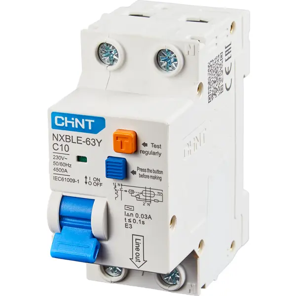 Дифференциальный автомат Chint NXBLE-63Y 1P N C10 A 30 мА 4.5 кА AC вспомогательный контакт для dz158 chint