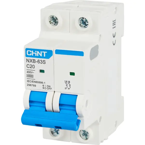 Автоматический выключатель Chint NXB-63S 2P C20 А 4.5 кА выключатель автоматический для защиты двигателя 37 50а ns2 80 с поворотн ручкой r chint 279723