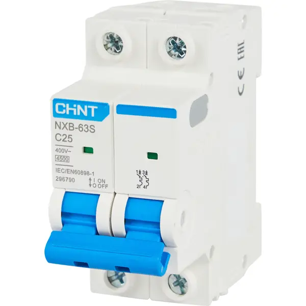 Автоматический выключатель Chint NXB-63S 2P C25 А 4.5 кА узо chint nxb 63s 2p 25 a 30 ма 6 ка ac