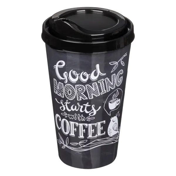 фото Стакан с крышкой delinia good morning starts with coffee 550 мл пластик цвет черный