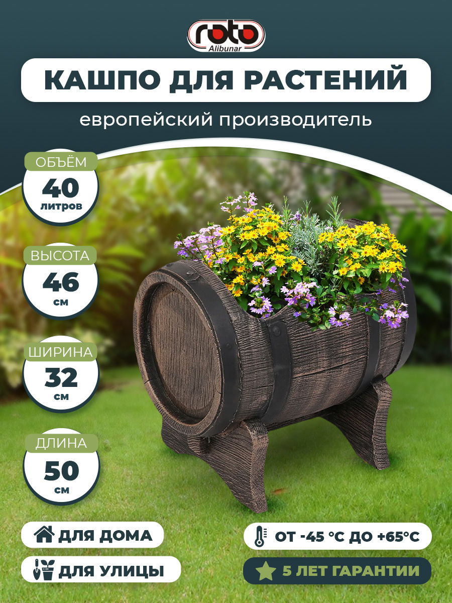 Кашпо Planter Barrel Swing Roto 51 см 40 л пластик коричневый по цене 6500  ₽/шт. купить в Ульяновске в интернет-магазине Леруа Мерлен