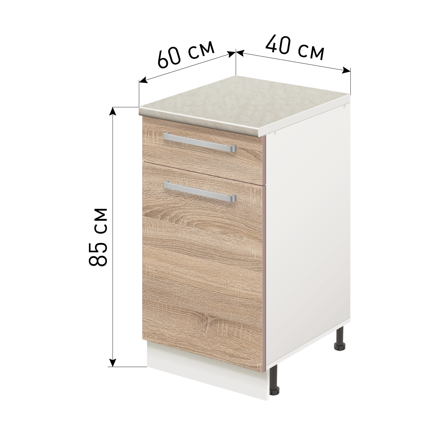 Кухонный напольный шкаф с ящиками и столешницей 40 см