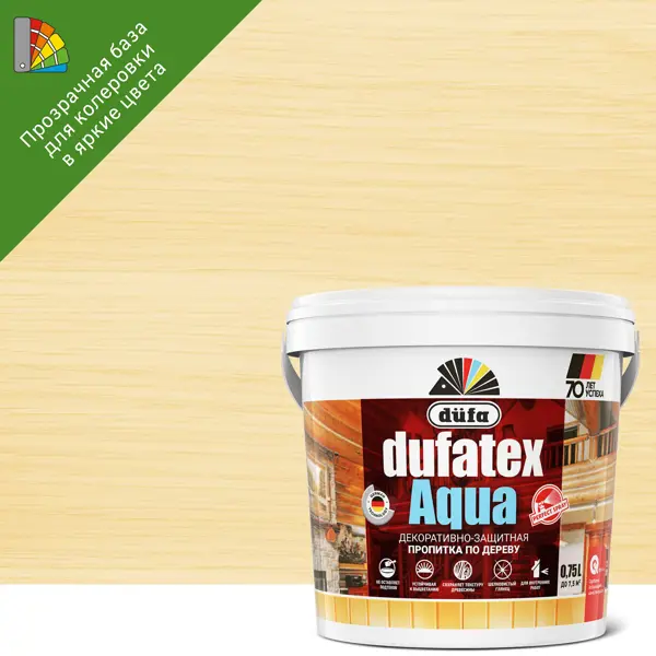 Пропитка для дерева водная прозрачная Dufatex aqua 0.75 л пропитка для дерева водная цвета тик dufatex aqua 2 5 л