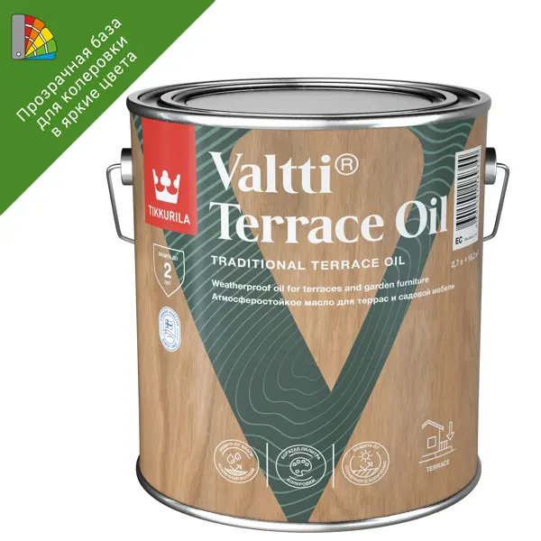 Масло для террас и садовой мебели Tikkurila Valtti Terrace Oil База ЕС бесцветное 2.7 л 
