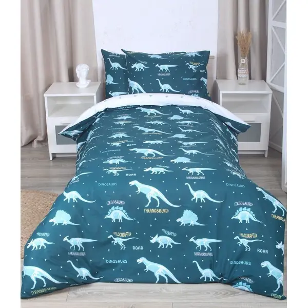 Комплект постельного белья Mona Liza Dino Dark полутораспальный поплин синий