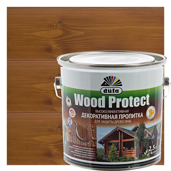Антисептик Wood Protect цвет орех 2.5 л пропитка для древесины dufa wood protect полуматовая тик 9 л