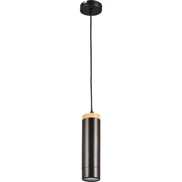 фото Подвесной светильник деревянный inspire minaki 1хgu10x42 вт металл/дерево, цвет черный матовый