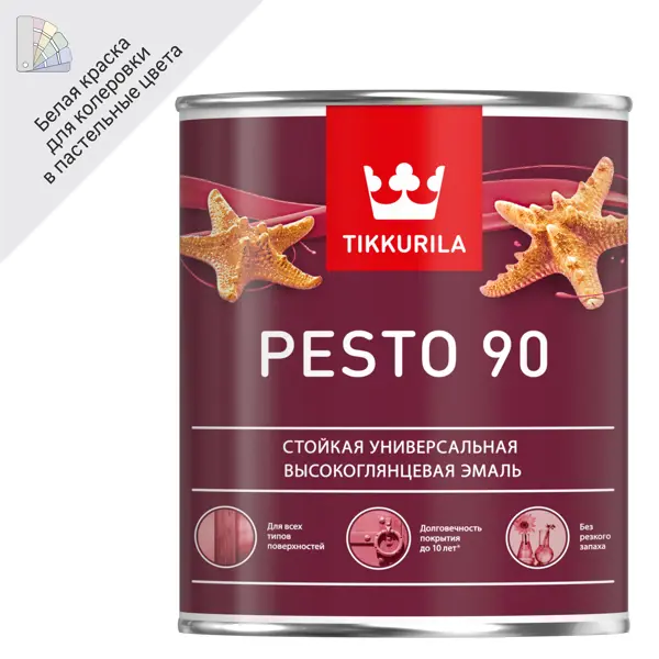 фото Эмаль универсальная стойкая tikkurila pesto 90 база a белая глянцевая 0.9 л