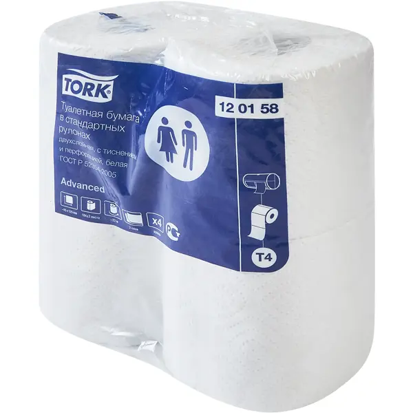 Туалетная бумага Tork белая 2-хслойная 4 рулона туалетная бумага delika эконом 1 слой 36 м