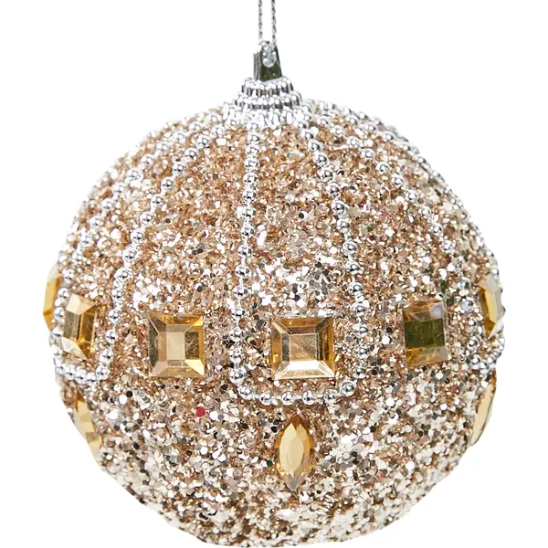Елочное украшение Шар с узором из блесток Christmas ø8 см цвет золотой новогоднее украшение колокольчики 15x15 см золотой