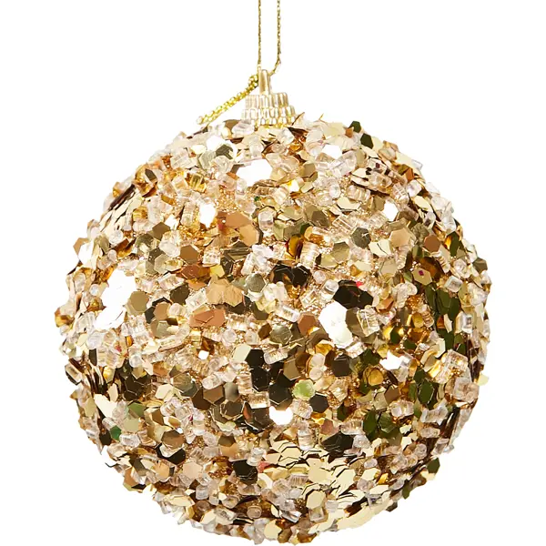 Елочное украшение Шар с золотистыми блестками Christmas ø8 см цвет золотой елочный шар со стразами ø8 см золотой