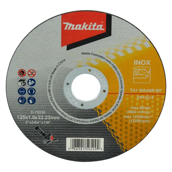 Круг отрезной по нержавеющей стали Makita D75530 125x22.23x1 мм диск отрезной по нержавеющей стали metabo 617176000 125x22 2x1 мм