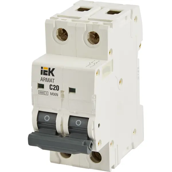 Автоматический выключатель IEK Armat M06N 2P C20 А 6 кА выключатель автоматический дифференциального тока 2п c 16а 30ма тип ac 4 5ка диф 101 4 5мод dekraft 15003dek