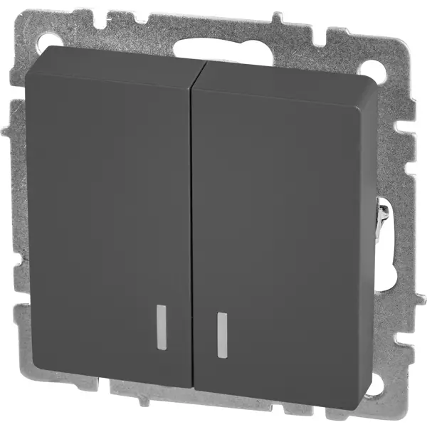 Выключатель встраиваемый IEK Brite 2 клавиши с индикатором цвет графит выключатель встраиваемый schneider electric glossa 2 клавиши с подсветкой графит