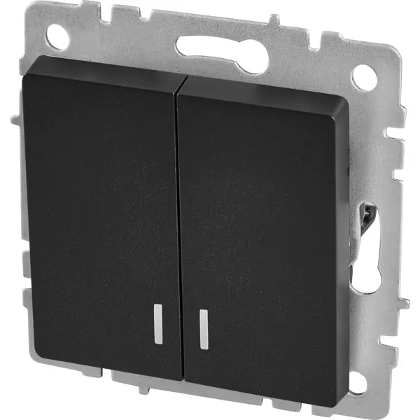 Выключатель встраиваемый IEK Brite 2 клавиши с индикатором цвет черный выключатель встраиваемый werkel 2 клавиши с подсветкой белый