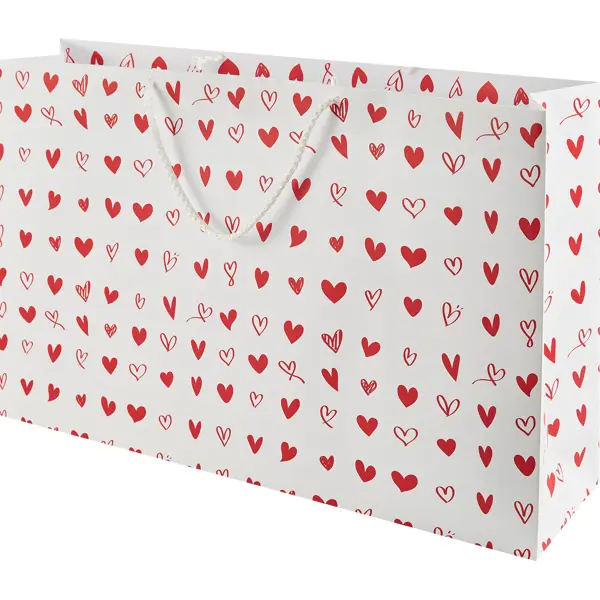 Пакет подарочный Сердечки 55x37 см цвет бело-красный мешочек с лентой подарочный 20x30 см красный