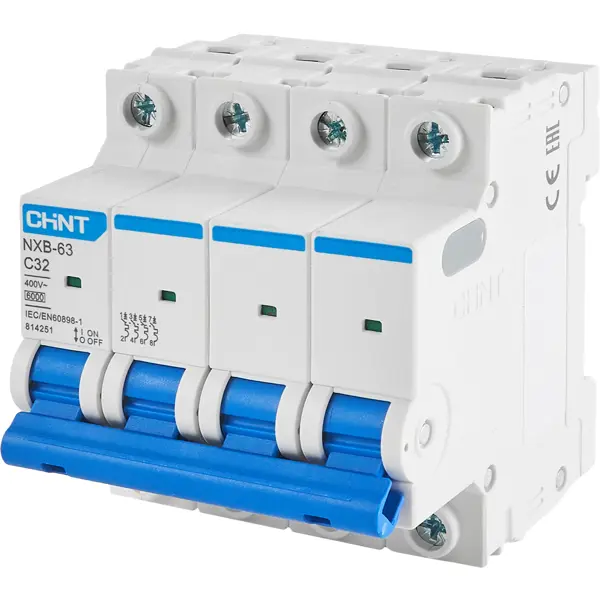 Автоматический выключатель Chint NXB-63S 4P C32 А 6 кА приставка доп контакты chint 223238 ncf1 11c к контактору nc1 боковой
