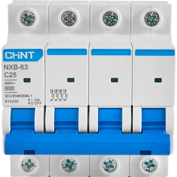 Автоматический выключатель Chint NXB-63S 4P C25 А 6 кА приставка доп контакты chint 223238 ncf1 11c к контактору nc1 боковой