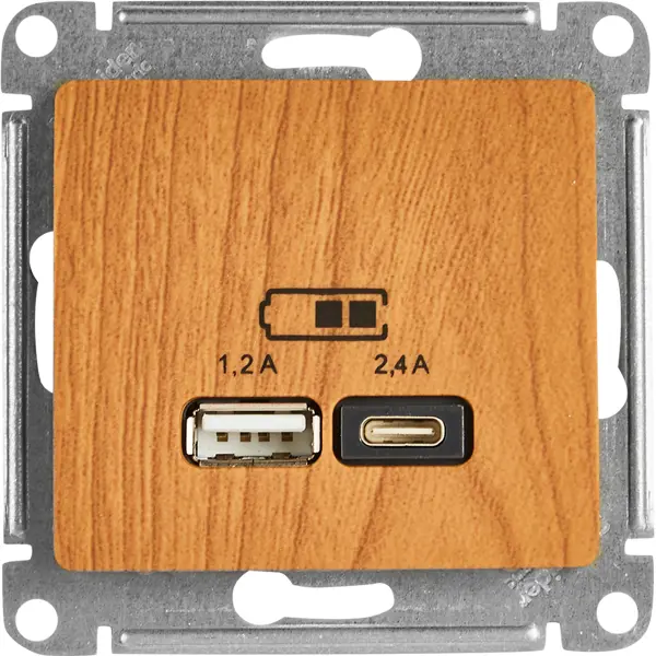 Розетка USB A+С встраиваемая Schneider Electric Glossa цвет дуб розетка schneider electric blanca без заземления без шторок ясень blnra000105