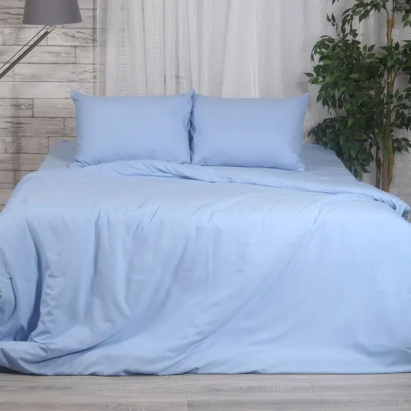 Фото Комплект постельного белья евро полисатин голубой