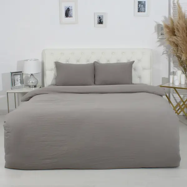 фото Комплект постельного белья евро полисатин серо-коричневый без бренда