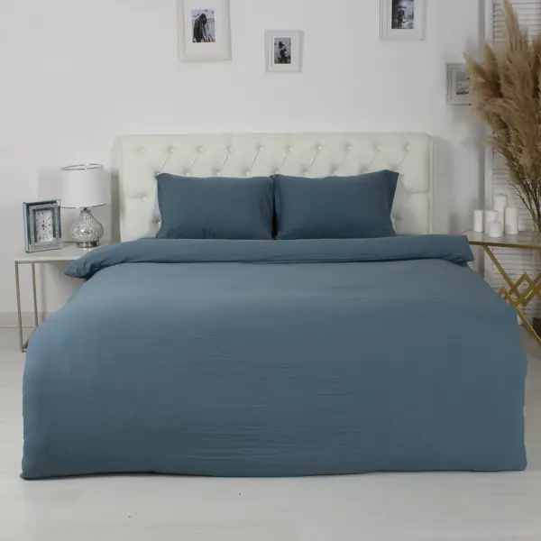 фото Комплект постельного белья евро полисатин сине-зеленый без бренда