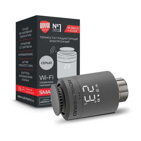 Термостатическая головка электронная Royal Thermo Smart Heat для радиаторного клапана M30x1.5 цвет серый трубка домофона unifon smart u черно серый