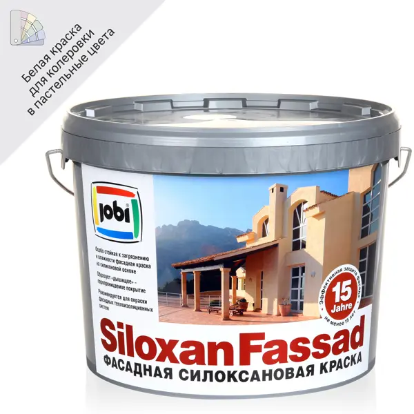 Краска фасадная Jobi Siloxanfassad матовая цвет белый база A 10 л морозостойкая фасадная силиконовая краска пуфас