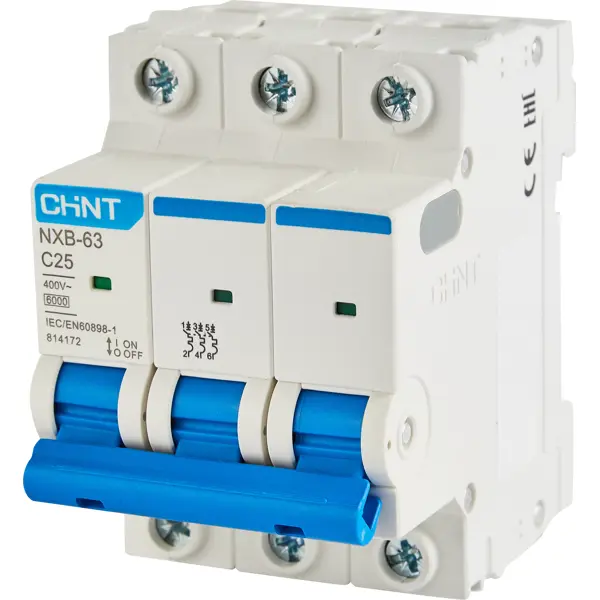 Автоматический выключатель Chint NXB-63 3P C25 А 6 кА вспомогательный контакт для nxb 125 g chint