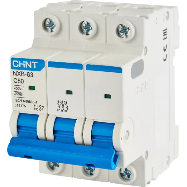 Автоматический выключатель Chint NXB-63 3P C50 А 6 кА выключатель автоматический chint nxb 63s 2п с 50 а 4 5 ка
