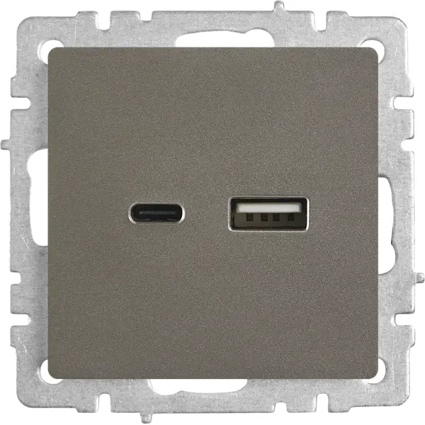 Розетка USB встраиваемая IEK Brite РЮ11-1-БрС цвет сталь