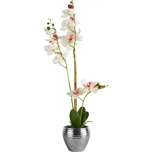 искусственное растение в керамическом горшке фигурка вид 1 Искусственное растение Орхидеи h62 см ткань белый