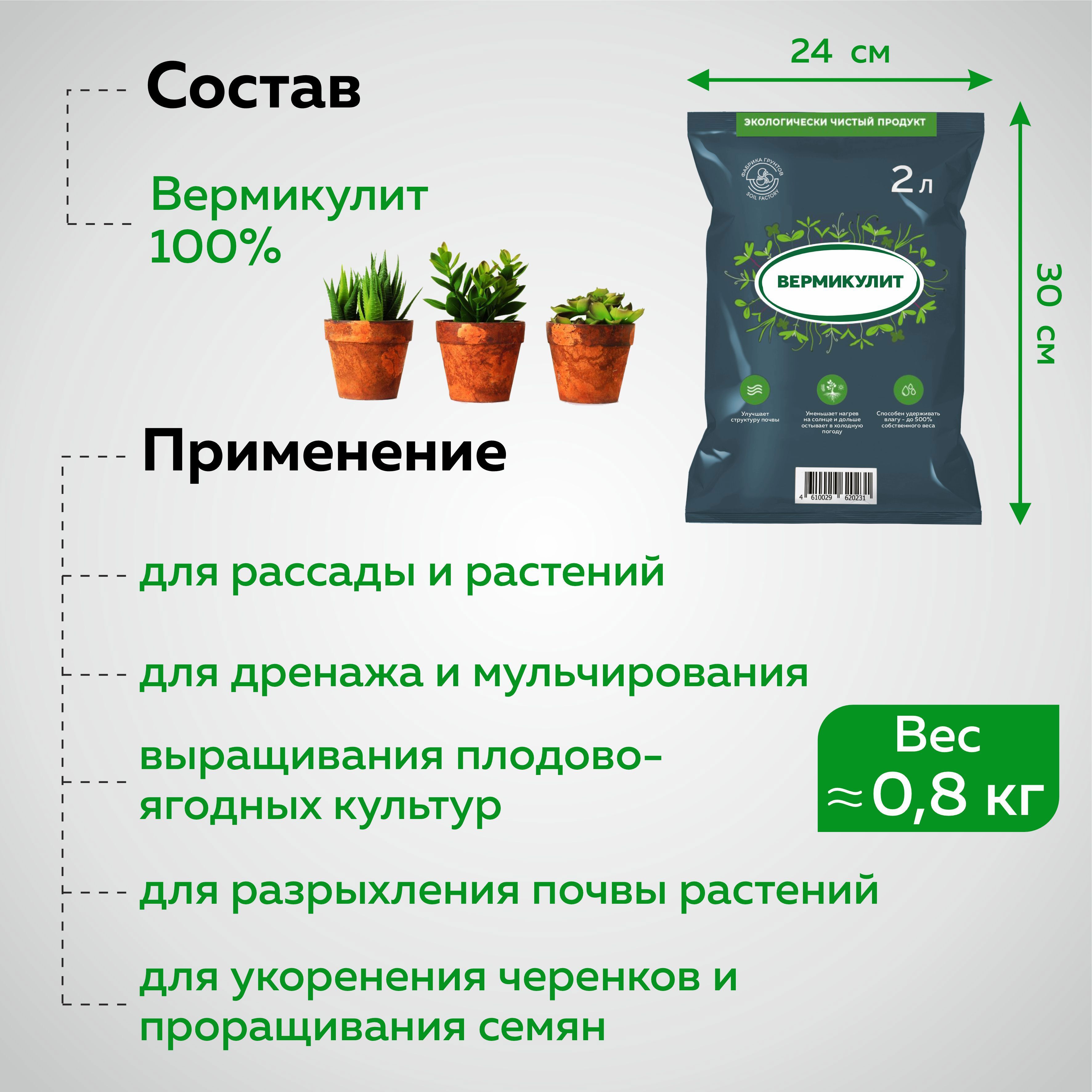 Вермикулит для растений и цветов Грядки Лейки 2 л по цене 119 ₽/шт .