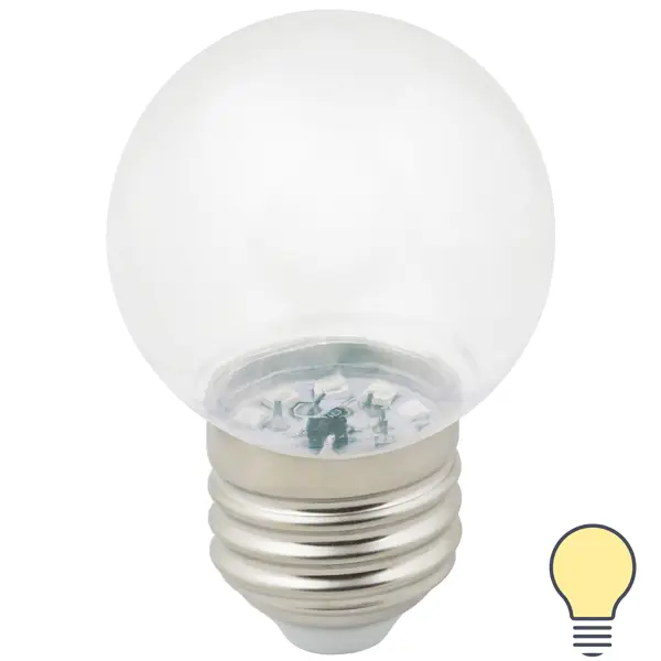 фото Лампа светодиодная volpe e27 220 в 1 вт шар прозрачный 80 лм тёплый белый свет