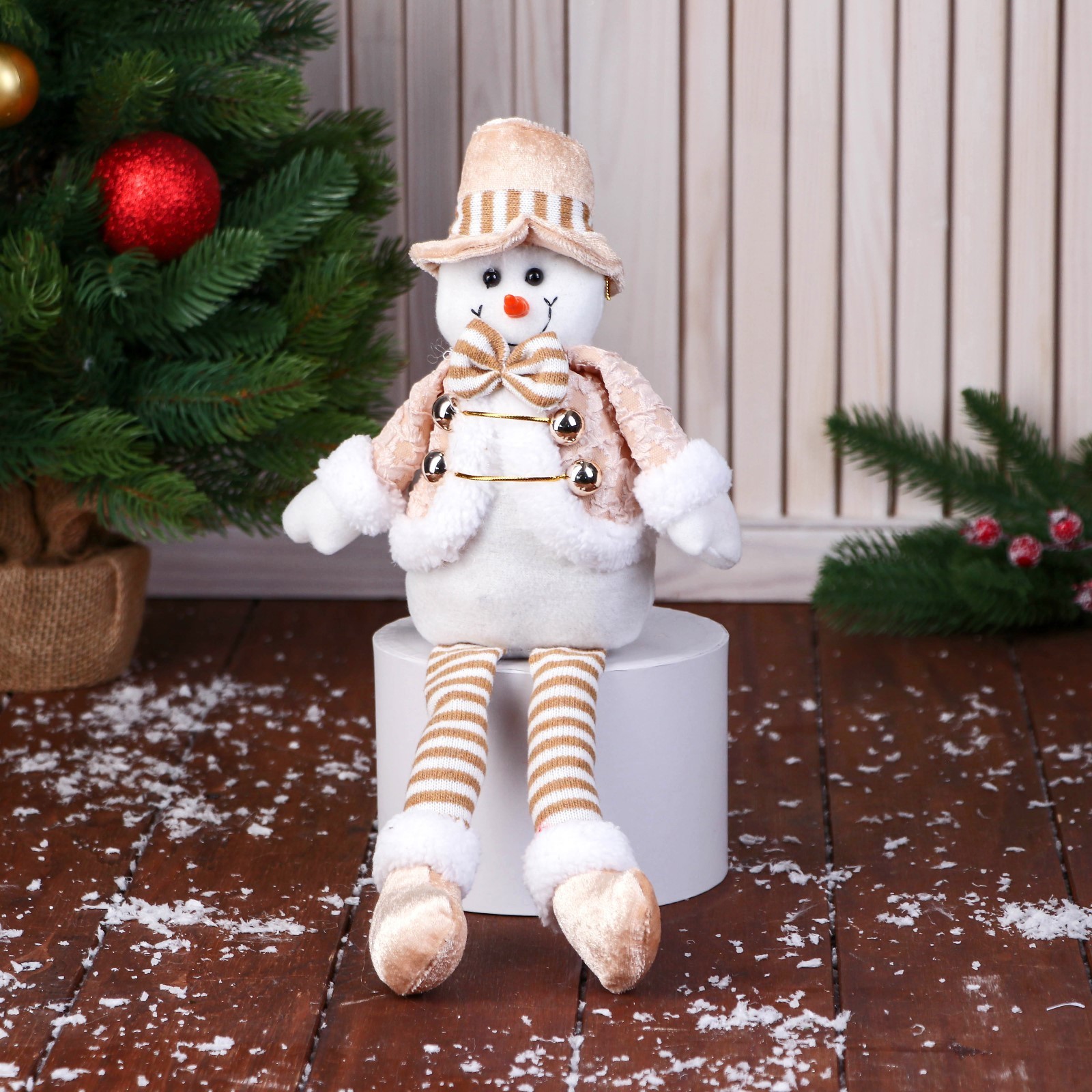 Мягкая игрушка снеговик в шапке, 30 см новогодний