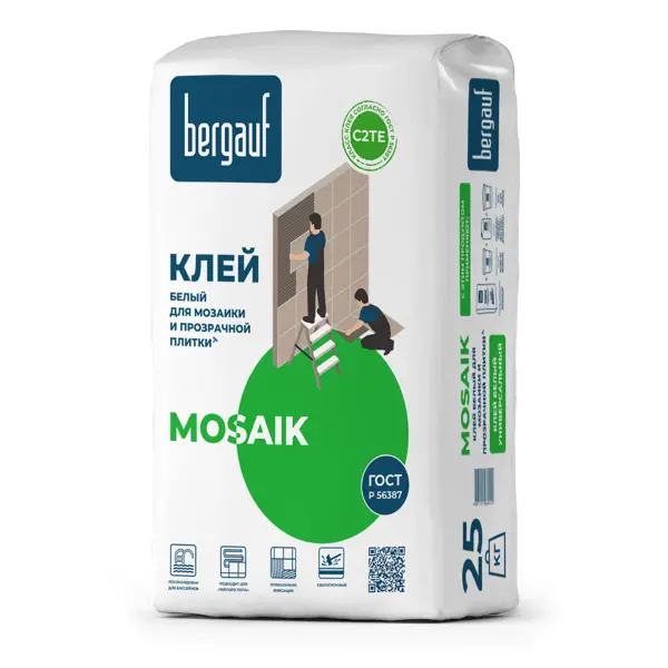 Клей для плитки Bergauf Mosaik С2TE 25 кг цвет белый