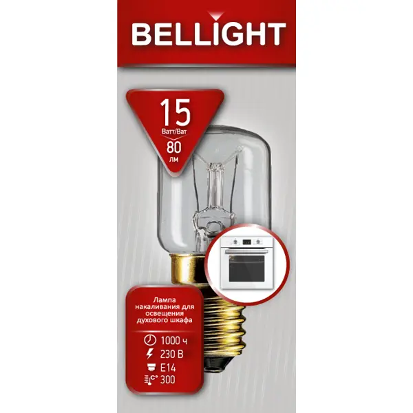 фото Лампа накаливания bellight е14 220-240 в 15 вт туба 80 лм для духового шкафа