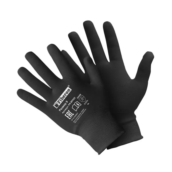Перчатки полиэстеровые Fiberon черные размер 9/L перчатки хб с пвх мастер чёрные дс 36 пара