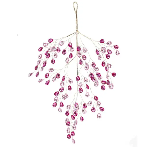 Новогоднее украшение Изделие декоративное Ветка 45x29 см цвет розово-красный брелоки фигурки из бисера сердечко