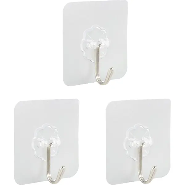 Набор крючков самоклеящиеся Фигурные 6x6 см, прозрачный 3 шт. набор для ванной комнаты с зеркалом закругленный