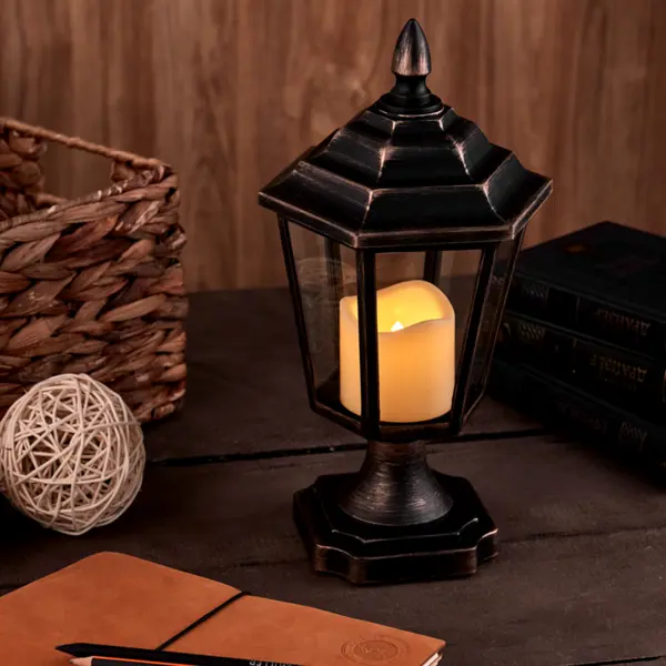 Фонарь декоративный со свечкой 1 светодиод 31 см цвет черный ёлочная игрушка дом с оленем от батареек свечение тёплое белое
