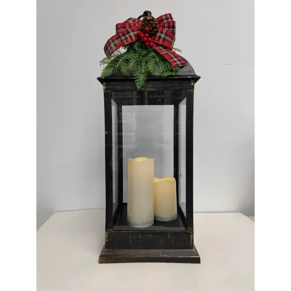 фото Фонарь декоративный с тремя свечками 3 светодиода 65 см цвет коричневый без бренда