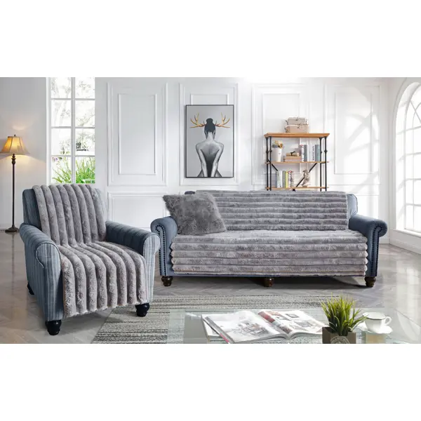 Накидка на диван 90x210 см искусственный мех цвет серый диван книжка шарм дизайн лига 2 серый