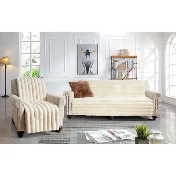 Накидка на диван 90x150 см искусственный мех цвет экрю диван кровать шарм дизайн бит серый кровать