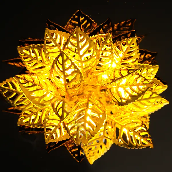 фото Электрогирлянда auralight золотые листочки 4 м 20 ламп теплый желтый цвет света 3 режима работы