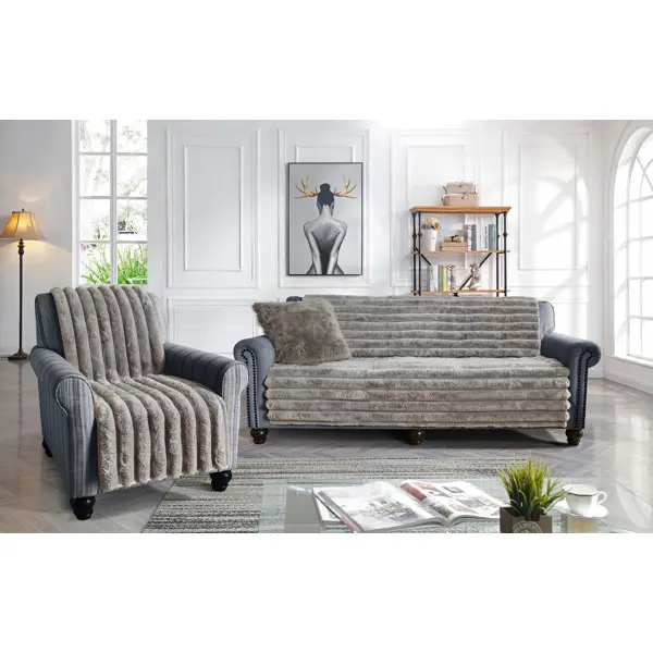 Накидка на диван 90x210 см искусственный мех цвет серо-коричневый диван офисный шарм дизайн бит экокожа коричневый