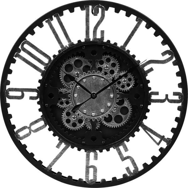 Часы настенные Dream River Шестеренки GH61159 круглые металл цвет черный бесшумные ø40 светодиодная фигура серый олень 29 × 42 × 10 см металл текстиль батарейки аах2 не в комплекте свечение тёплое белое